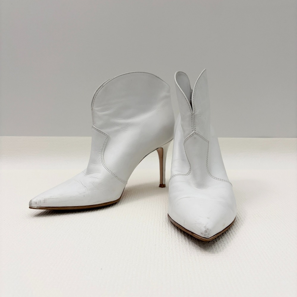 Gianvito Rossi Leather Ankle Boots Pointed Toe Stiletto 36.5 White